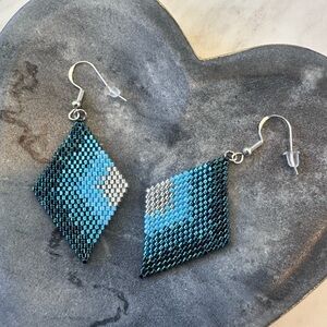 Handmade Blue Seed Bead Earrings Beaded Fringe Earrings Seed Bead Earrings
